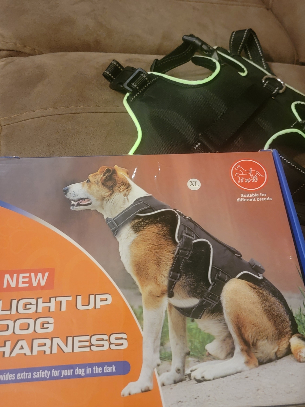 Light Up Dog Harness - Black - Unbranded Size XL Nwob
